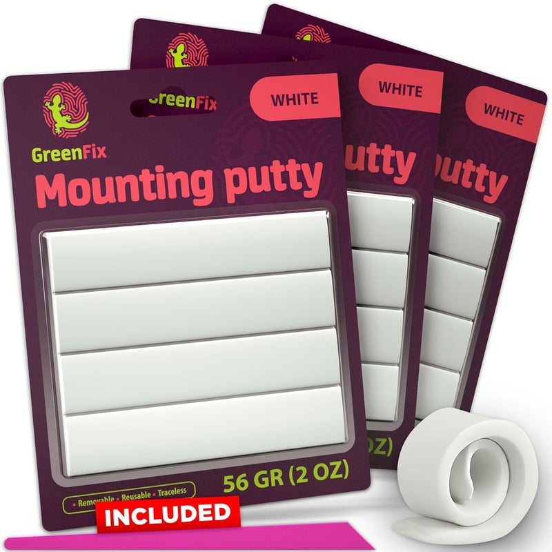 GreenFix 3 Pack Mounting Putty 2oz - White Sticky Tack for Wall Hanging - Removable Poster Putty Non Marking - Ticky Tack for Picture Poster Hanging Collectibles Crafting - Image 1
